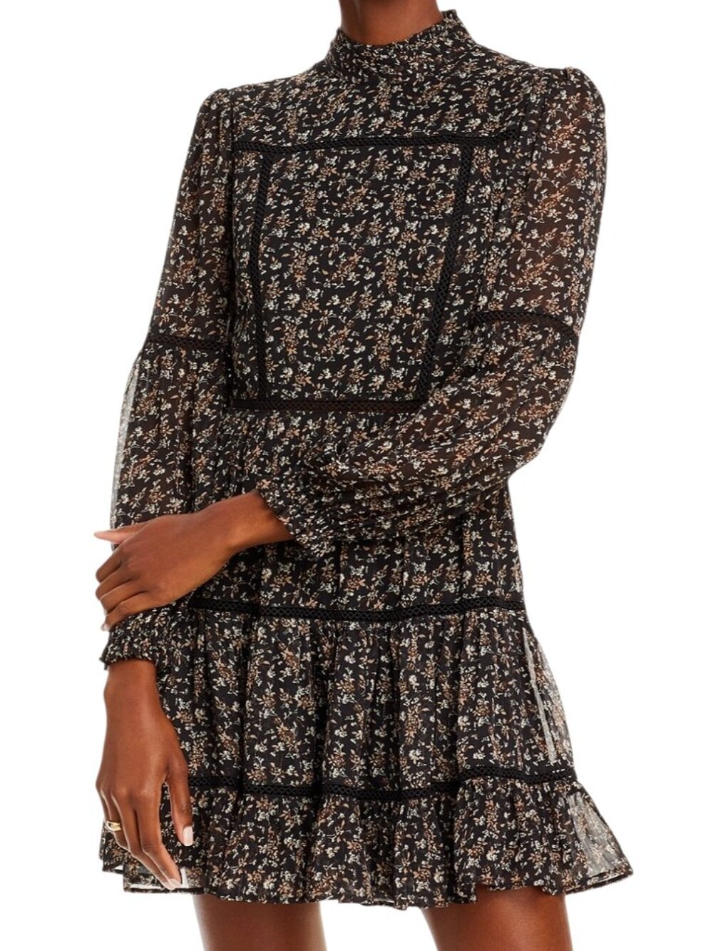 Aqua Ditsy Floral Mini Dress Bloomingdale's Crochet Trim Cottagecore/Boho XS